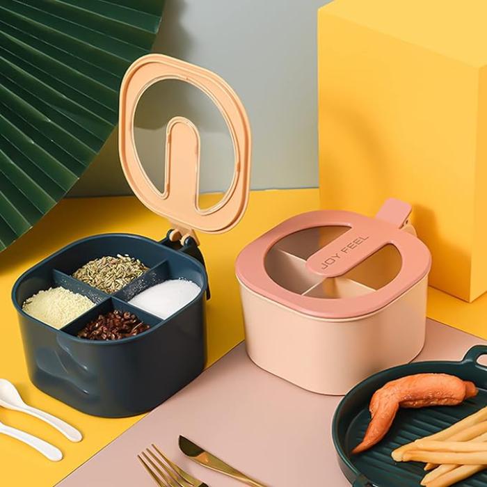 Multi-Function Four Grid Spice Box, Kitchen Seasoning Box-000099